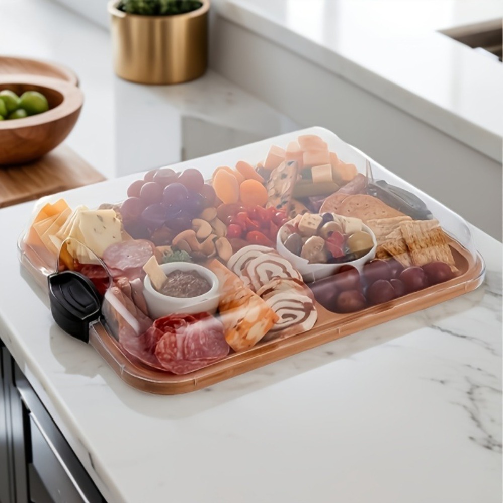 Food Platter Snacks - صينية خشبية مقسمة للوجبات الخفيفة، طبق