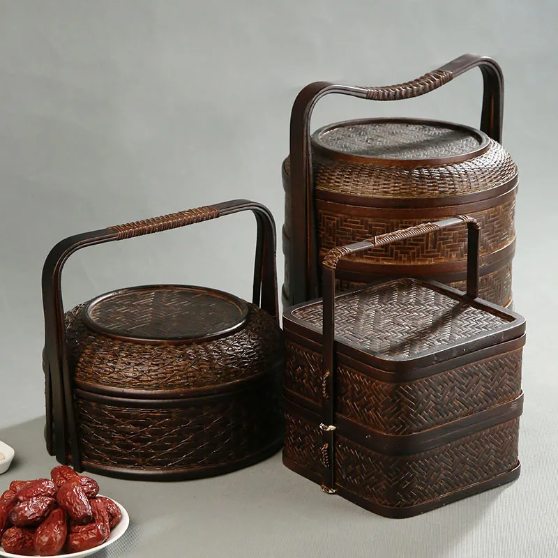 سلة نزهة من الخيزران مع غطاء،  - مراجعة Snacks Food Hamper Basket وسعره