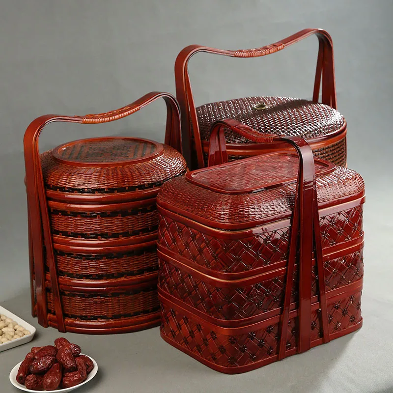 سلة نزهة من الخيزران مع غطاء،  - مراجعة Snacks Food Hamper Basket وسعره